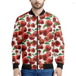 Men's Jackets 3d Printed Cherry Fruit Graphic Zipper Men Fashion Sweatshirt Tops Street Casual Bomber Jacket Long Sleeve Coat