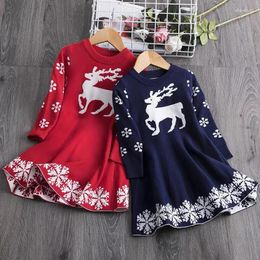 Girl Dresses Christmas Deer Winter Knitted Dress Party Long Sleeve Children Clothes Kids 3-7Y Year Girls Clothing