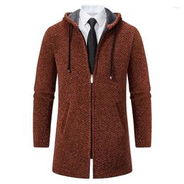 Men's Jackets Thick Long Knit Cardigan Fleece Warm Hooded Casual Full Zip Jumper Brown Male Autumn Winter Clothing