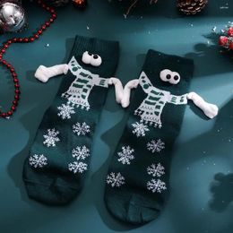 Women Socks 1 Pair Funny Magnetic Attraction Hands Red Black Cartoon Couple Ins Christmas Celebrity Gift Eyes K9f2