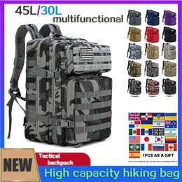 Outdoor Bags 30L/45L Oxford Grey Backpack Waterproof Tactical Mens 3P Attack Rucksack Field Hiking Camping Bag 900D Bag Q240521