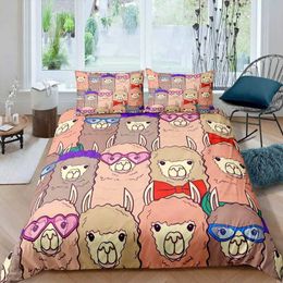 Bedding sets Cartoon Llama Alpaca Sets for Kids Boys Girls Floral Quilt Cover Room Decor Bedroom Collection 3Pcs Queen King Full Size H240521 5AEC