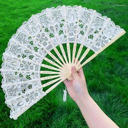 Decorative Figurines Embroidered Hollow Bamboo Fans Luxury Lace Folding Fan For Wedding Home Ancient Bride Hand