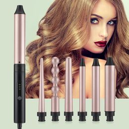 6 In 1 Professional Curling Iron Hair Styling Tool Set Household Roller Curls Wet Dry Dual Use Electric Curler 240517