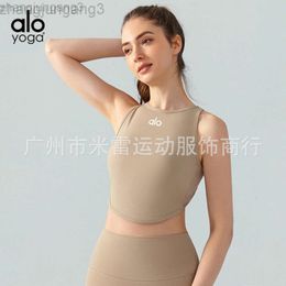 Designer Alooo Yoga Aloe Yoga Yoga Top High Collar Anti Shining Naked Elastic Fixed Chest Cushion Sports Fitness Tank Top Womens Summer