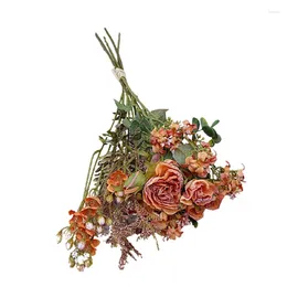 Decorative Flowers Retro Wild Roses With Grass Dried Looking Special Flower Bouquet Wedding Pography Props Flores Artificiales