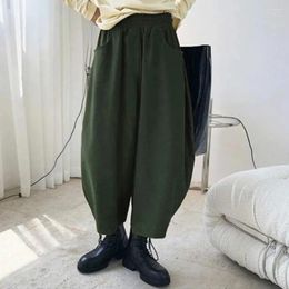 Women's Pants Elegant Casual Trousers Women Bloomers Elastic High Waist Harem With Pockets Solid Colour Wide Leg For Streetwear