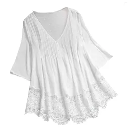 Women's Blouses Women Lace V Neck Top Shirts Vintage Three Quarter Plus Size Oversize Tops In Spring And Summer