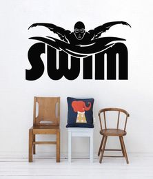 Swim Player Wall Decal Athletic Sports Vinyl Wall Sticker Gym Swimming Wall Art Mural Swim Words Decal Water Sport Poster5649068