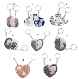 2pcs Keychain Otters Valentines Day Girlfriends Pairing Pendant Simple Wooden Couple Key Chain Keyring 517F