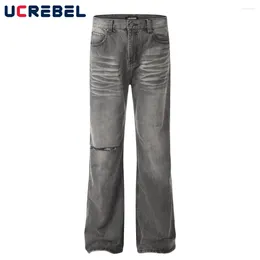 Men's Jeans Ripped Washed Distressed Mens High Street Pocket Embroidery Loose Straight Denim Trousers Men Pants