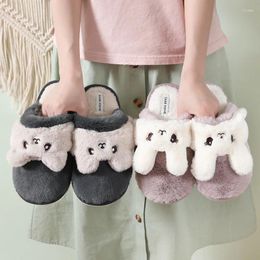 Slippers Winter Women Home Furry Indoor Soft Plush Slides Flat Cotton Shoes Cartoon Animal Silent With Ears Two Wear