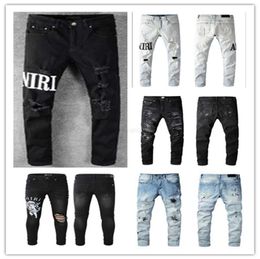 Fashion Mens Jeans Cool Style Luxury Designer Denim Pant Distressed Ripped Biker Black Blue Jean Slim Fit Motorcycle Size 28-40 High Quality 2024wing