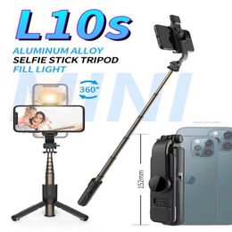Selfie Monopods new Bluetooth wireless selfie stick mini tripod with expandable single leg stand with fill light suitable for iOS AndROid phones d240522