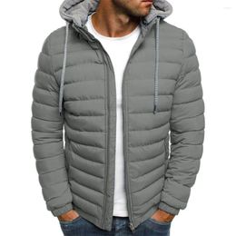 Men's Jackets Autumn Winter Men Cotton Jacket Hooded Thickened Down Coats Solid Color Long Sleeves Zip-Up Outer Wear