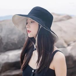 Berets Summer Sun Hat Double-sided Foldable Bucket For Women Girls Fisherman Visor Cap Anti-UV Wide Brim Sunscreen Hats Cotton Caps