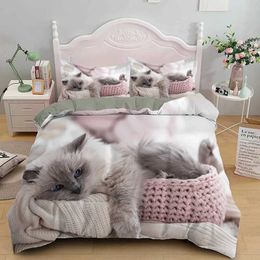 Bedding sets 3D Printed Cute Kitten Pet Cat Set Boys Girls Twin Queen Size Duvet Cover case Bed Kids Adult Home Textileextile H240531