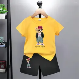 Clothing Sets Bear Pattern Kids T-shirt Pants Kawaii Anime Cartoon Casual 2-piece Set Girls Boys Fashion Y2K