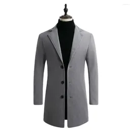 Men's Trench Coats Trendy Men Coat Super Soft Winter Jacket Single Breasted Slim-fitting Pure Color Windproof