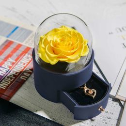 Decorative Objects Figurines Eternal Rose Jewellery Box Retaining Flower Ring Storage With Necklace Forever Love Girls Birthday Gift H240521 H052