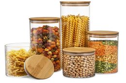 Borosilicate Glass Jars With Bamboo Lids Food Jar Canisters with Airtight Lid for Pantry Storage and Kitchen Organization2056319