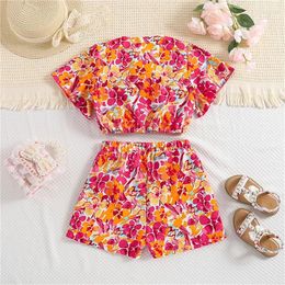 Clothing Sets EWODOS Kids Girls Shorts Set Flower Print Short Sleeve V Neck T-shirt With Summer Outfit