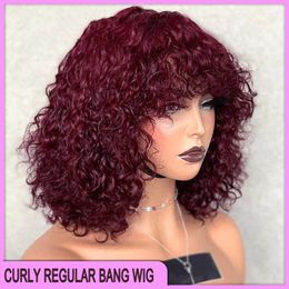 Wholesale Price Brazilian Peruvian Indian 100% Raw Vrigin Human Hair Wine Red Deep Wave Regular Bang Short Wig