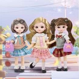 Dolls New 19Cm Bjd Doll 13 Movable Joints Brown 3D Big Eyes Fashion School Uniform And Dress Best Birthday Gift For Kids 220315 Drop D Otlwf