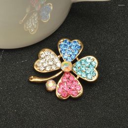 Brooches Arrivals Broches Jewelry Fashion Crystal Colorful Clover Hijab Pins Rhinestone Brooch For Women Dresses X1338