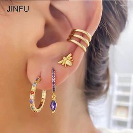 Hoop Earrings JINFU Gold Plated Stud Clip For Women Colour CZ Zircon Bee 2024 Women's Jewellery Wholesale