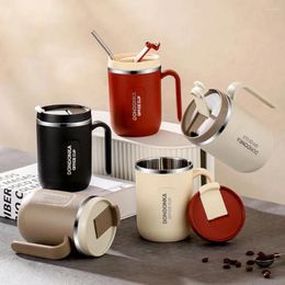 Water Bottles 500ML Insulated Coffee Cups Stainless Steel Mugs With Straw Portable Travel Mug Handle Cup Drink Insulation And Cold