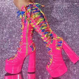 Boots ZHIMA Women Knee High Summer Platform Full Zipper Thick Heels Round Toe Ladies Shoes Woman Big Size 41 44 52