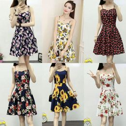 Casual Dresses Small Fresh Suspenders Women Wearing Thin Outside Summer A Word Waist Sweet Dress 2024 Sexy Off-the-shoulder Beach Skirt