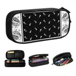 Cute Custom Black And White Paisley Bandana Pattern Pencil Case For Bohemian Floral Style Large Capacity Pen Box Bag Stationery