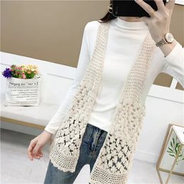 Spring Summer Hollow Out Crochet Vest Sleeveless Waistcoat Women Fashion Bohemian Open Stitch Outwear Chalecos Para Mujer 240516