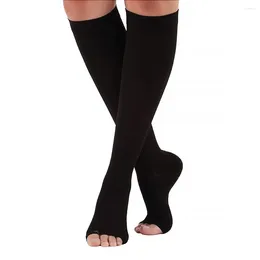Women Socks 2024 Open Toe Knee High Compression Men Graduated Support For Varicose Veins Edoema Flight M-5xl 20-30 Mmhg