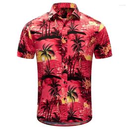 Men's Casual Shirts Fashion Summer Short-sleeved Coconut Tree 3D Printed Shirt Hawaii Seaside Holiday 2024 Plus Size