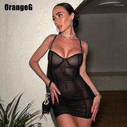 Casual Dresses OrangeG Black Solid Transparent Wrapping Dress Women Short Sheath Basic Night Party Clubwear Bodyshape Beautiful Tight Plain