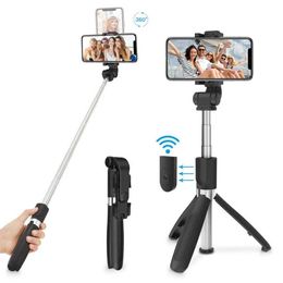 Selfie Monopods Wireless Bluetooth compatible selfie stick tripod with remote control shutter suitable for smartphone three in one mobile and foldable d240522