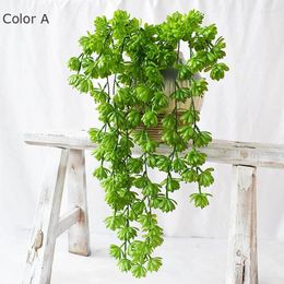 Decorative Flowers Artificial Succulents Wall Hanging Plant Vine Plastic Green Pearl Lotus Rattan Garden Home Outdoor Decoration Flower