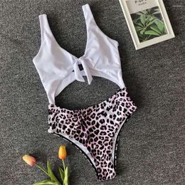 Women's Swimwear Leopard Bikini Cut Out Patchwork Swimsuit Highwaist Women Sexy Monokini Knotted One-piece Bather Suit Beach Bikinis Set