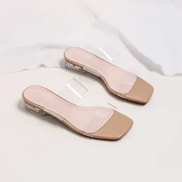 Slippers Transparent Slides Sandals Women Open Toe Double Clear Band Crystal Low Heel Flipflops Big Size43