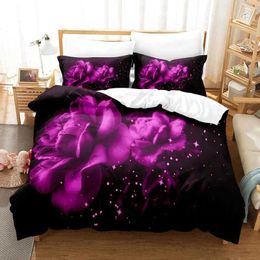 Bedding sets Purple Set Duvet Cover Bed Quilt Case 3D Comforter Lavender Butterfly Double Full King Queen Twin Single 3PCS H240521 IURJ