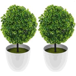 Decorative Flowers Artificial Ball Topiary Boxwood Tree Potted Fake Balls Bonsai Decor Greenery Pot Green Faux Outdoor Trees Plastic