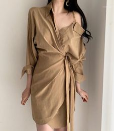 Casual Dresses Korean Style Women Dress Solid Color Cotton Fashion Ladies Irregular Spring 2021 Long Sleeve Clothing V86411132372