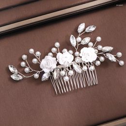 Hair Clips Crystal Pearl Flower Comb Clip Hairpin For Women Rhinestone Bridal Wedding Accessories Jewellery Pin Headband