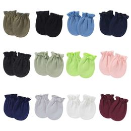 1 Pair Baby Anti-scratch Soft Cotton Gloves Newborn Solid Color Handguard Mittens Infants Supplies H055 L2405