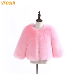 Jackets VFOCHI Girl Faux Fur Jacket Fashion Kids Warm Coat Autumn Winter Baby Long Sleeve Outwear