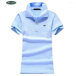 Women's Polos Summer Short Sleeve Cotton Shirt Polo Sandfish Logo Casual T-shirt Top Female Lapel Buttons Tennis Tees