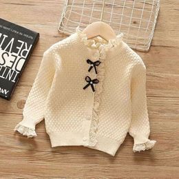 Kids Girls Knitted Lace Bow ing Cardigan 2021 New Arrival Children Autumn Winter Sweaters Korean Style 12M-6Y L2405